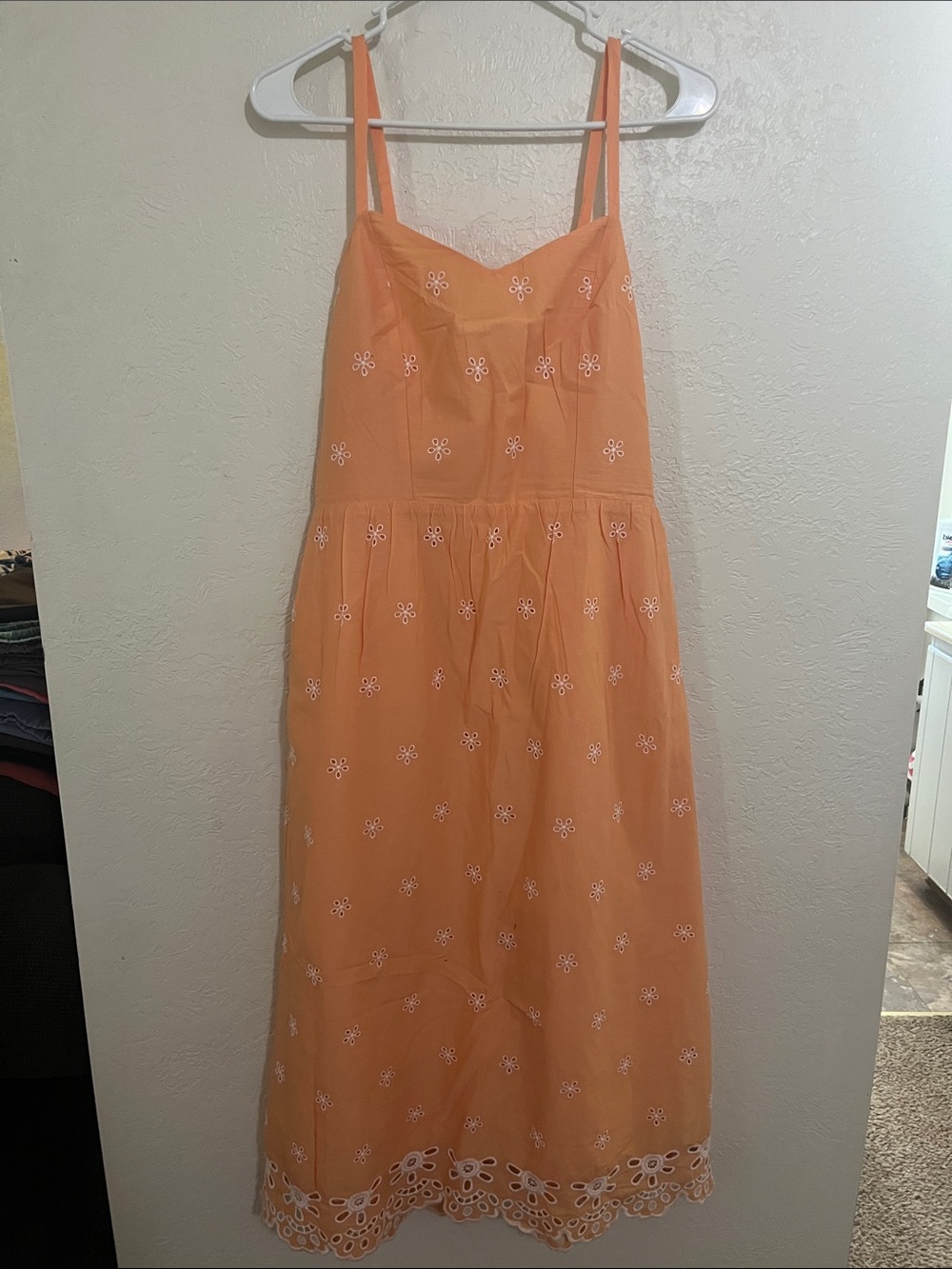 Old Navy Orange Midi Sundress with White Eyelet Embroidery